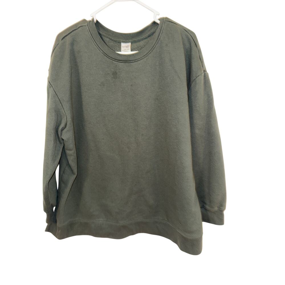 Terra Sky dark green crewneck sweatshirt with dropped shoulders. 1X